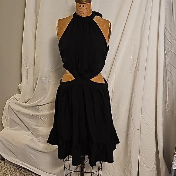 SHEIN | Dresses | Shein Cutaway Side Halter Dress Black Size Medium |  Poshmark